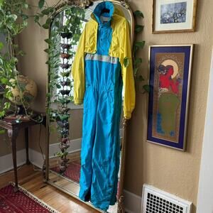 Vintage 1980s TWN Colorblock Blue and Yellow Snowsuit  Unisex / Women’s 8